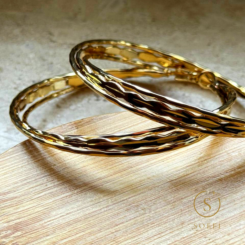 Earrings — Large hoops, hammered gold
